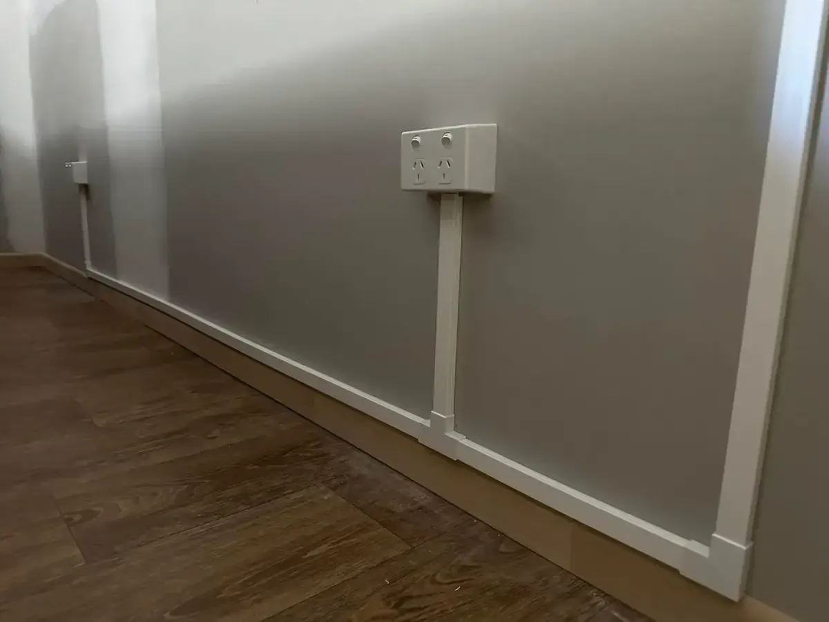 Two new double power points along a skirting with conduit, installed by Electrikell Qld in the Gladstone region