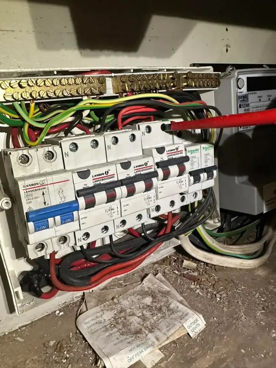 Switchboard with circuit breakers and safety switches wired by Electrikell Qld in a Gladstone region home
